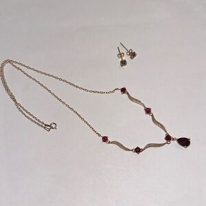 Vintage Sterling silver 925 covered Gold and garnet Necklace earrings  Set